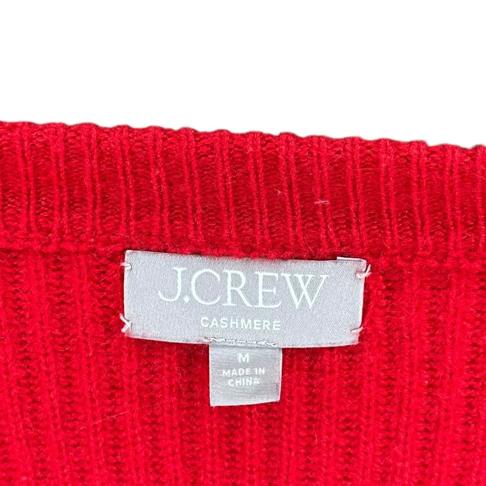 J. CREW Red 100% Cashmere Ribbed Crew Neck Sweater Size‎ Medium